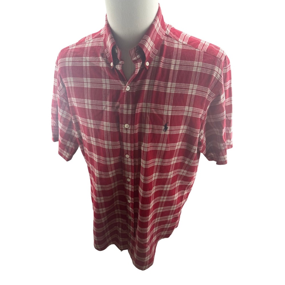 Polo Ralph Lauren Blaire Mens Red White Plaid Short Sleeve Button Down Shirt Med